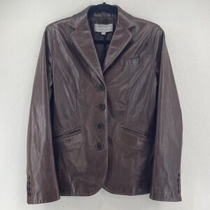 Vtg Ann Taylor Womens Leather Blazer Jacket 4 Soft Supple Brown Classic Poetcore